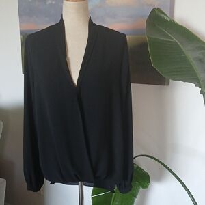 Max Studio Black Wrap Blouse Long Sleeve